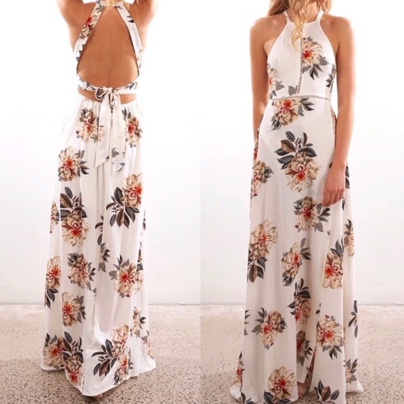Tie Back Floral Halter Maxi Dress - Picture 2 of 8
